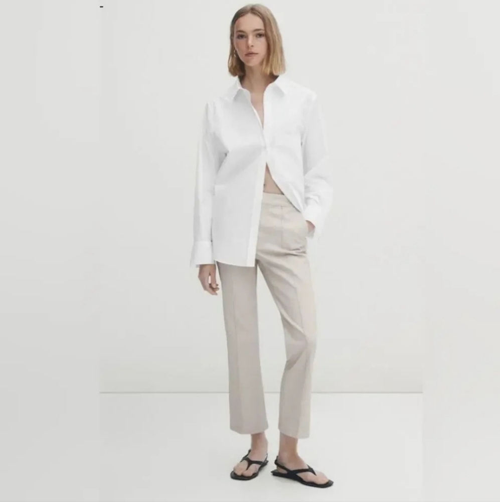 NEW Massimo Dutti Waxed Kick Flare Trousers with Central Seam Detail